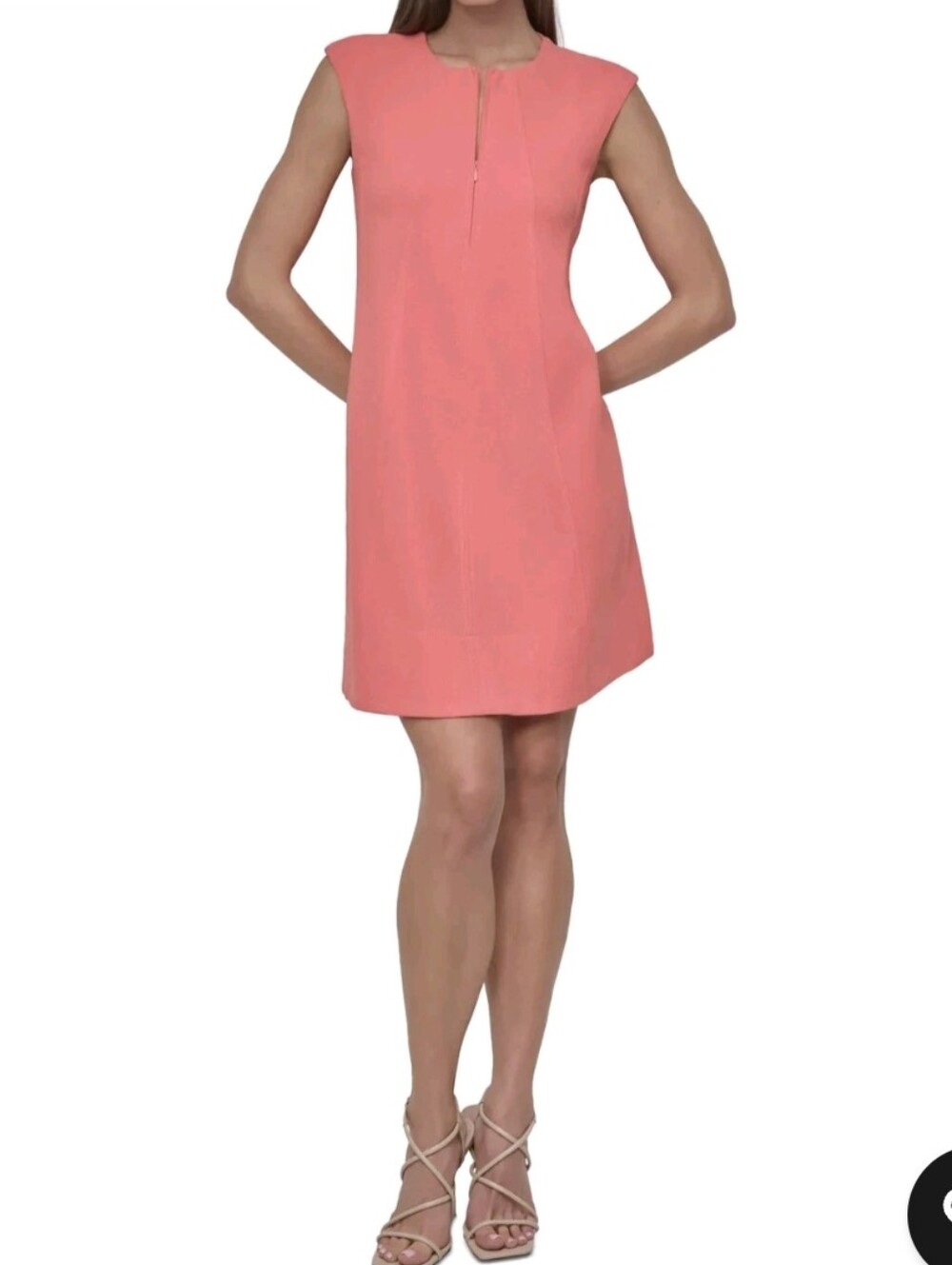 DKNY Shift Dress Mini Zip Front Coral Pink 6/M NWT